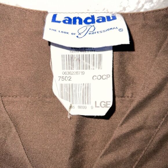 Landau Brown V Neck Reversible Scrub Top Shirt Size Chest Pocket - Picture 2 of 6